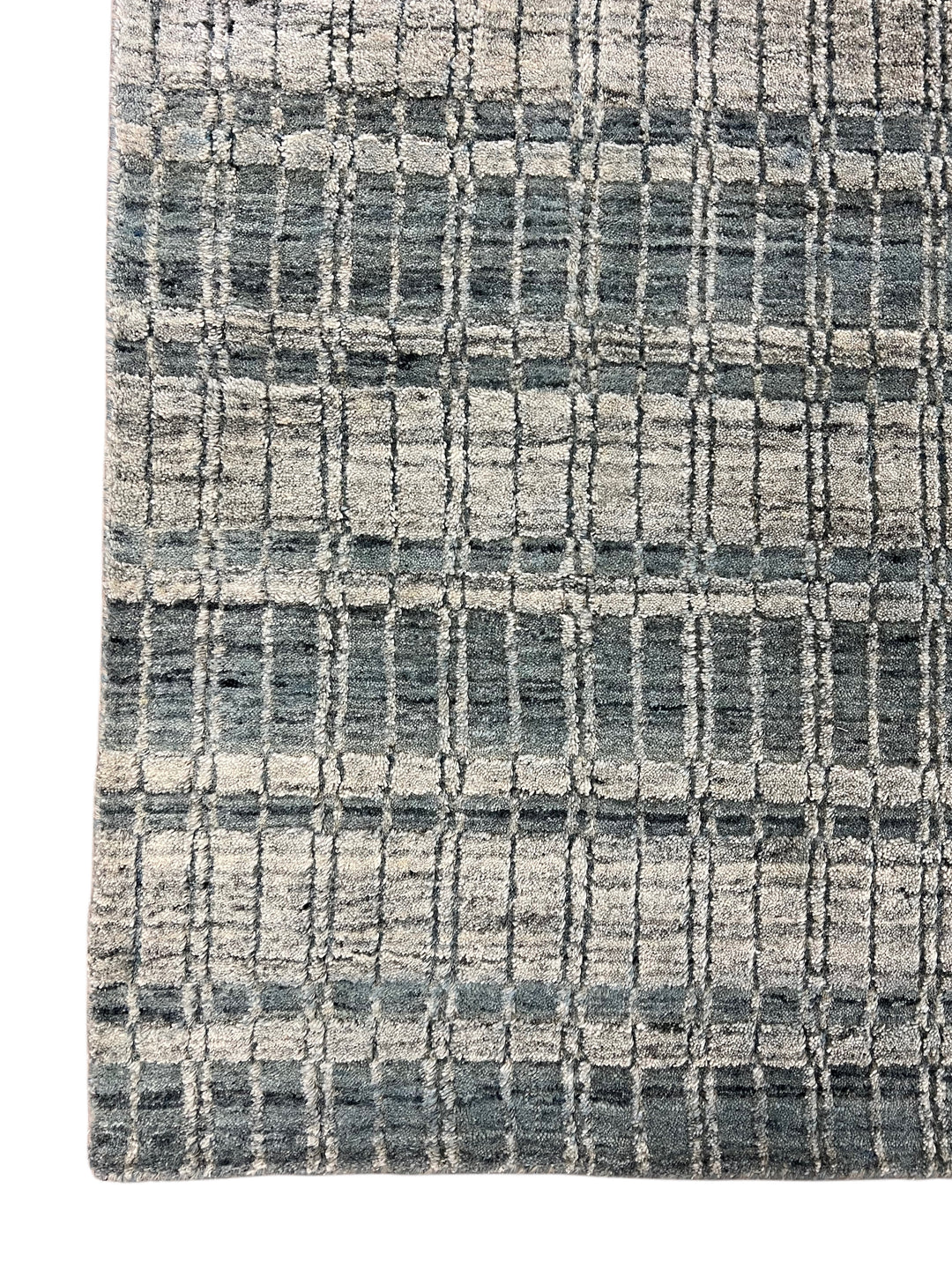 Blue Gray &amp; Ivory Linear Design - Handmade Modern Wool Rug –  8’1” × 10’1”