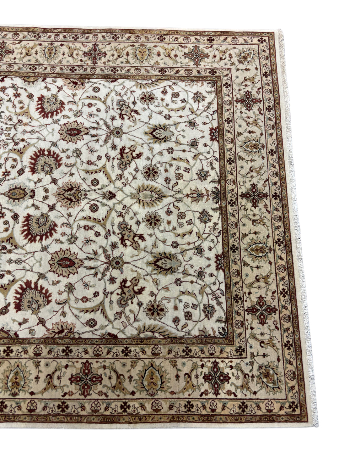 Handmade Traditional Wool Rug – Ivory, Burgundy &amp; Gold | 5’7” × 8’4”