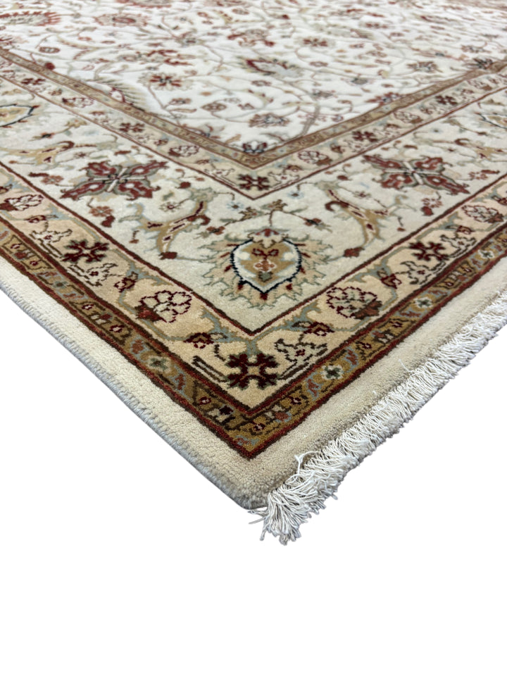 Handmade Traditional Wool Rug – Ivory, Burgundy &amp; Gold | 5’7” × 8’4”