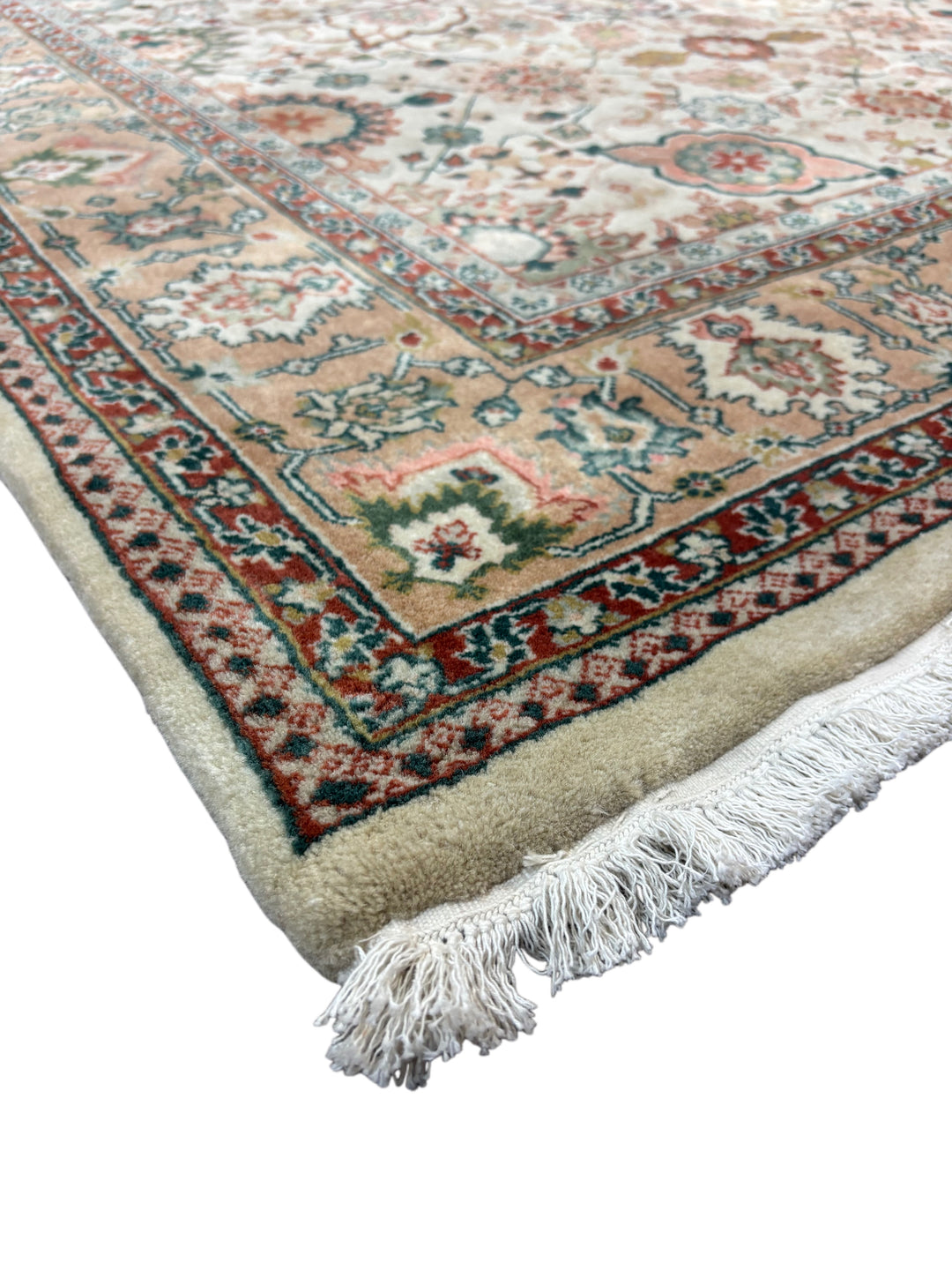 Ivory, Camel &amp; Burgundy - Handmade Traditional Wool Rug –  5’0” × 6’10”