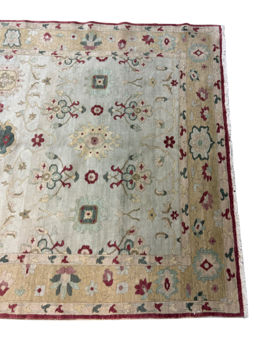 Ivory, Beige &amp; Burgundy Traditional Floral Design – Hand-Knotted Egyptian Wool Rug – 5.6’ x 8.3’