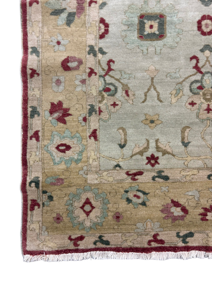 Ivory, Beige &amp; Burgundy Traditional Floral Design – Hand-Knotted Egyptian Wool Rug – 5.6’ x 8.3’
