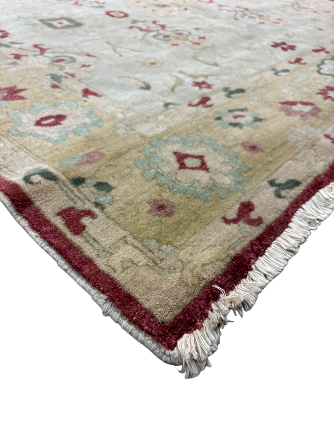 Ivory, Beige &amp; Burgundy Traditional Floral Design – Hand-Knotted Egyptian Wool Rug – 5.6’ x 8.3’