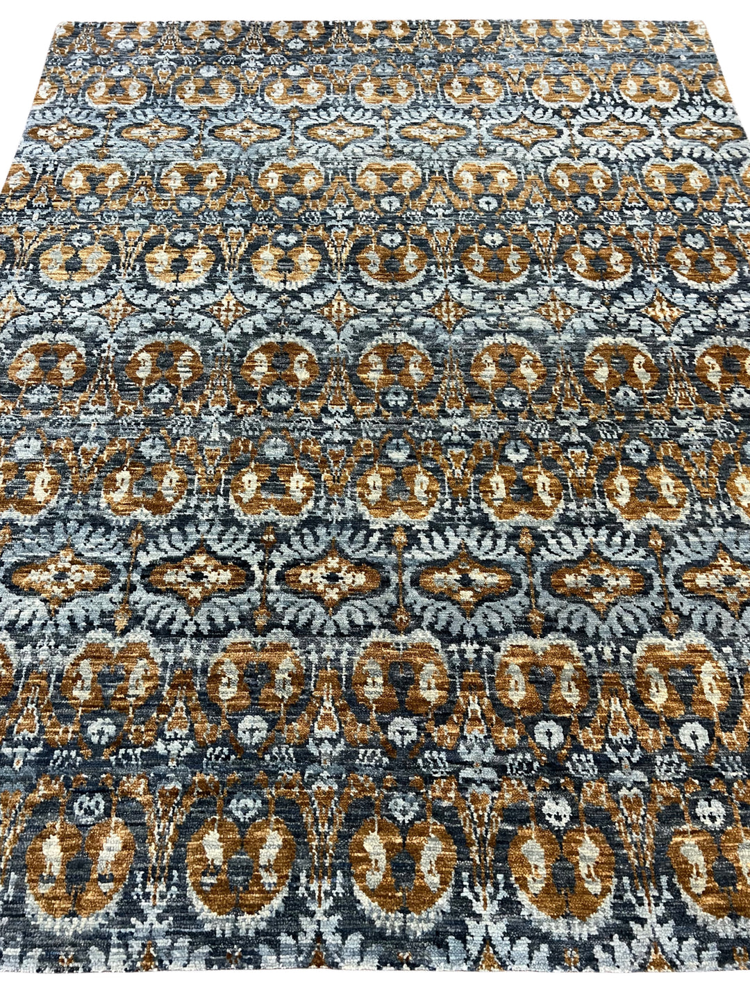 Blue, Charcoal &amp; Gold Contemporary Geometric Design – Hand-Knotted Wool Rug – 7.10’ x 10.0’