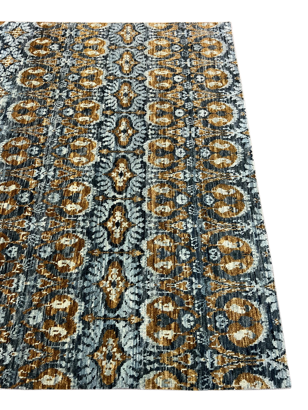 Blue, Charcoal &amp; Gold Contemporary Geometric Design – Hand-Knotted Wool Rug – 7.10’ x 10.0’