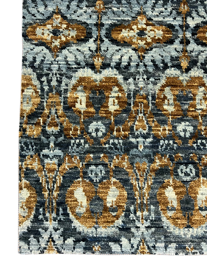 Blue, Charcoal &amp; Gold Contemporary Geometric Design – Hand-Knotted Wool Rug – 7.10’ x 9.11’