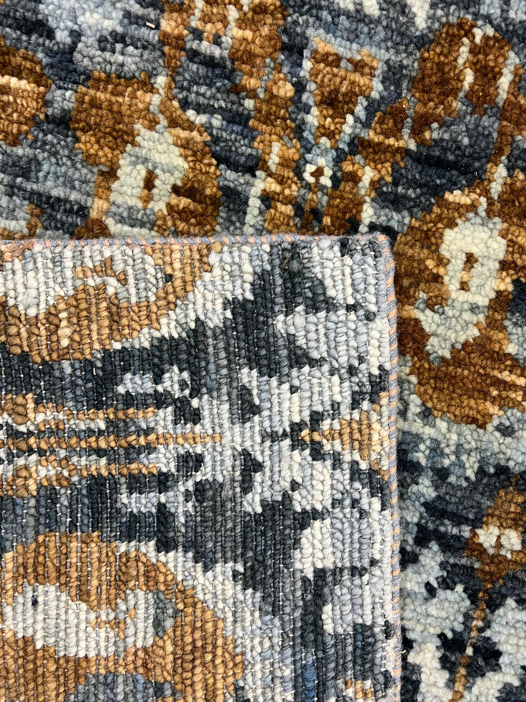 Blue, Charcoal &amp; Gold Contemporary Geometric Design – Hand-Knotted Wool Rug – 7.10’ x 10.0’