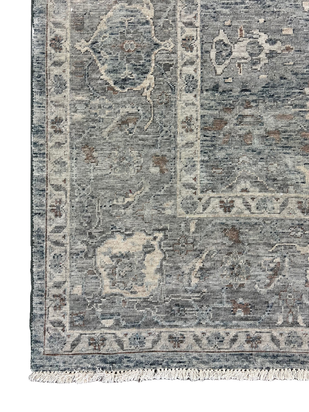 Blue &amp; Gray Vintage Floral Design – Hand-Knotted Wool Rug – 8.0’ x 11.0’