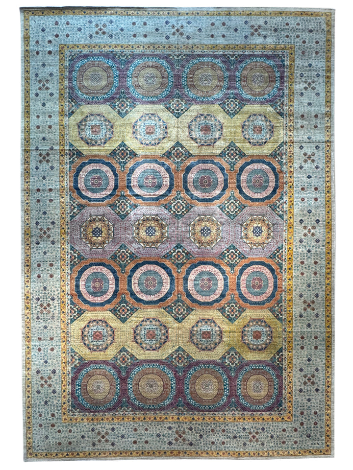 Multicolor Geometric Medallion Design – Hand-Knotted Mamluk Wool Rug – 13.3’ x 19.2’