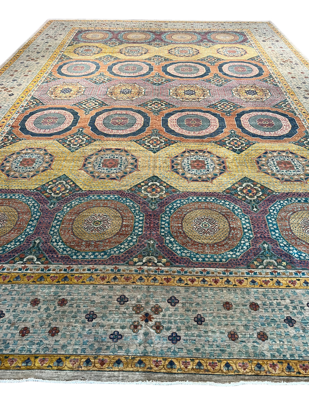 Multicolor Geometric Medallion Design – Hand-Knotted Mamluk Wool Rug – 13.3’ x 19.2’