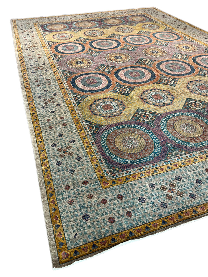 Multicolor Geometric Medallion Design – Hand-Knotted Mamluk Wool Rug – 13.3’ x 19.2’