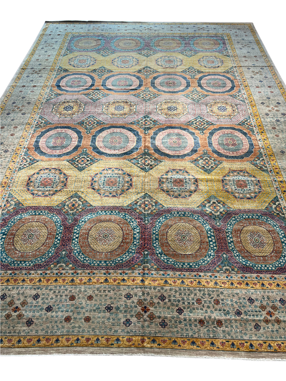 Multicolor Geometric Medallion Design – Hand-Knotted Mamluk Wool Rug – 13.3’ x 19.2’