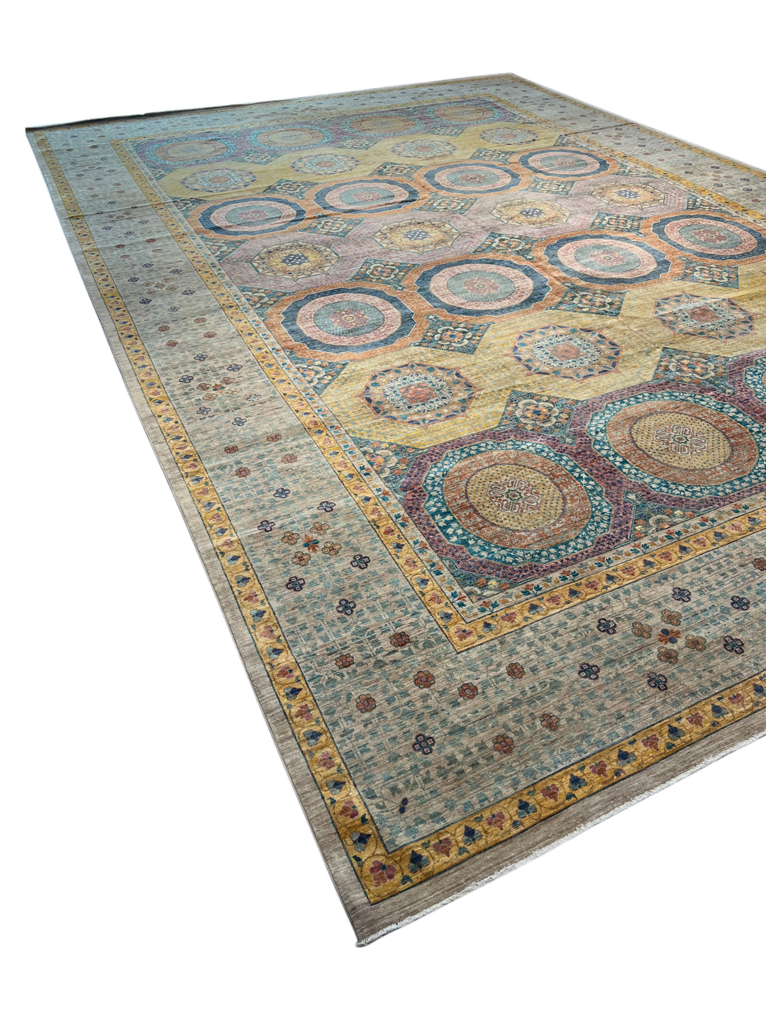 Multicolor Geometric Medallion Design – Hand-Knotted Mamluk Wool Rug – 13.3’ x 19.2’