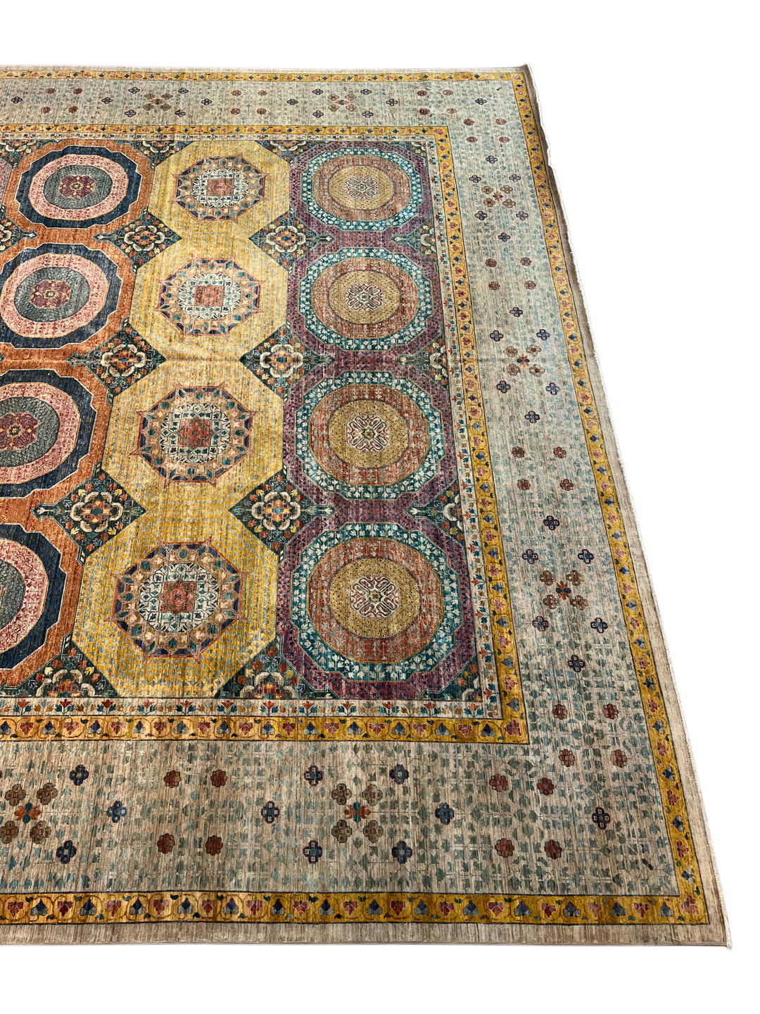 Multicolor Geometric Medallion Design – Hand-Knotted Mamluk Wool Rug – 13.3’ x 19.2’