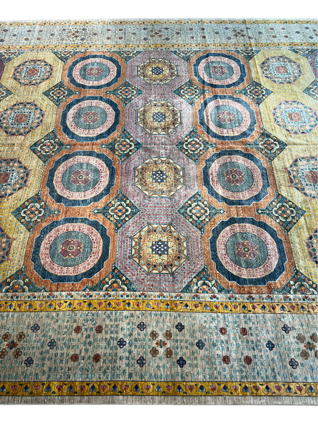 Multicolor Geometric Medallion Design – Hand-Knotted Mamluk Wool Rug – 13.3’ x 19.2’