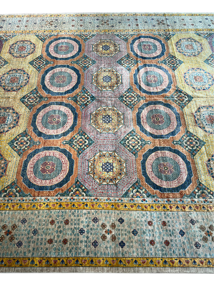 Multicolor Geometric Medallion Design – Hand-Knotted Mamluk Wool Rug – 13.3’ x 19.2’