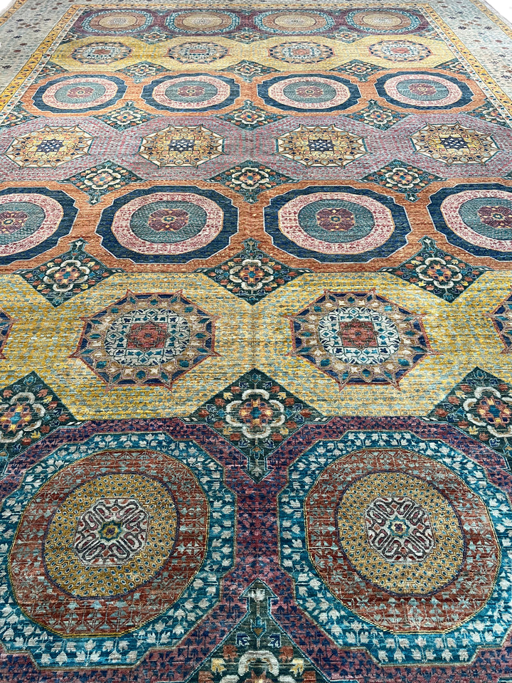 Multicolor Geometric Medallion Design – Hand-Knotted Mamluk Wool Rug – 13.3’ x 19.2’