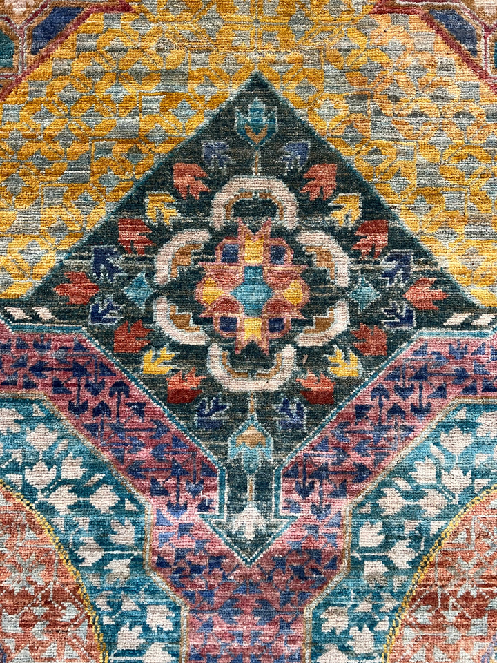 Multicolor Geometric Medallion Design – Hand-Knotted Mamluk Wool Rug – 13.3’ x 19.2’