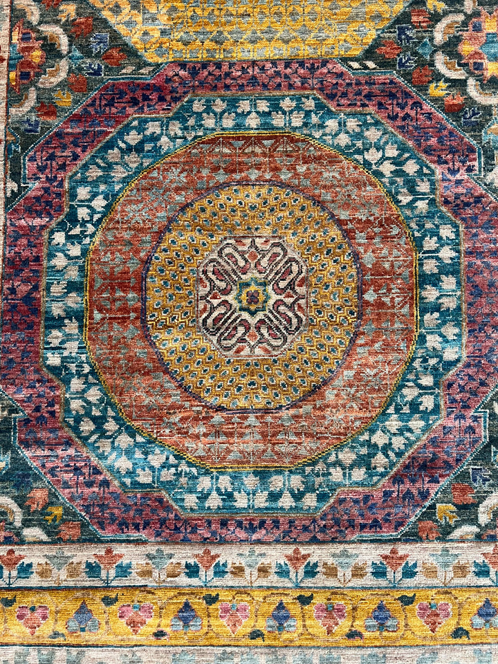 Multicolor Geometric Medallion Design – Hand-Knotted Mamluk Wool Rug – 13.3’ x 19.2’