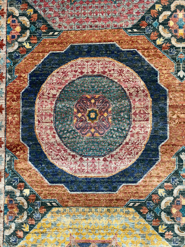 Multicolor Geometric Medallion Design – Hand-Knotted Mamluk Wool Rug – 13.3’ x 19.2’