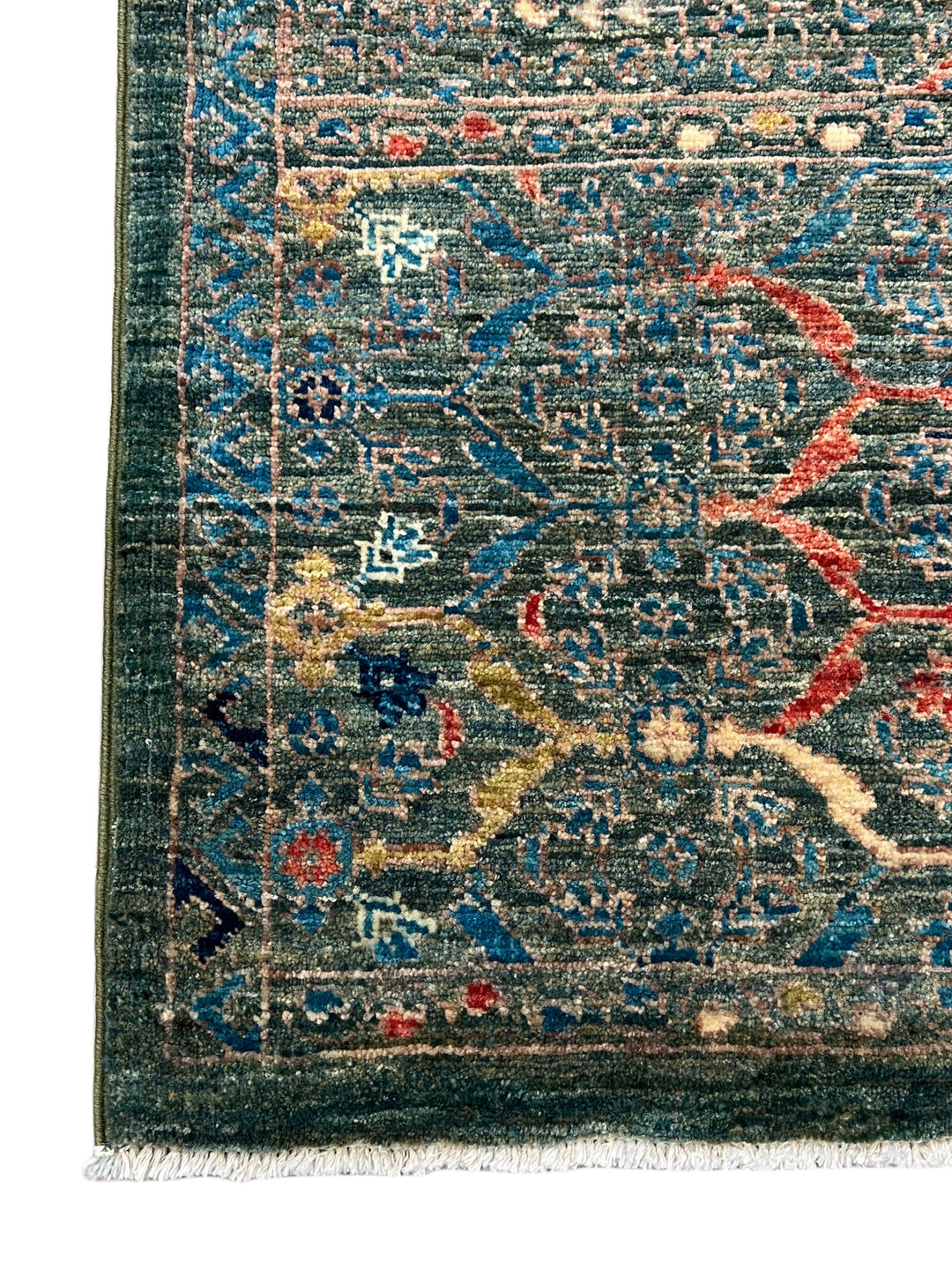 Blue &amp; Green Geometric Medallion Design – Hand-Knotted Mamluk Wool Rug – 6.7’ x 9.6’