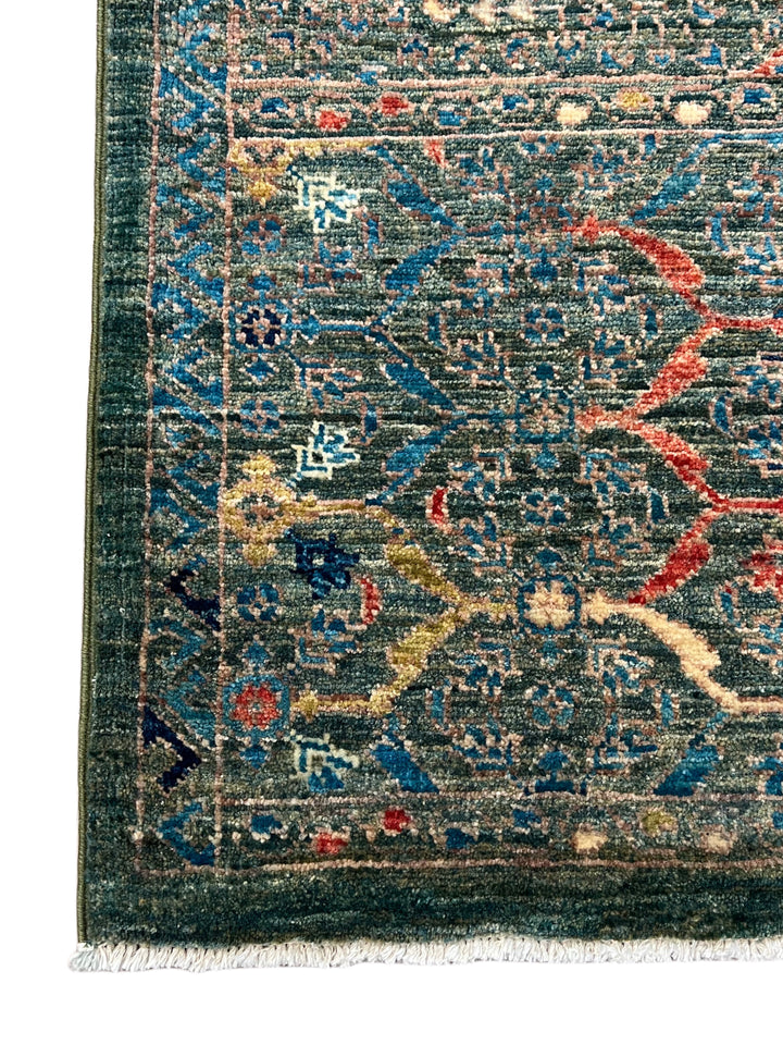 Blue &amp; Green Geometric Medallion Design – Hand-Knotted Mamluk Wool Rug – 6.7’ x 9.6’