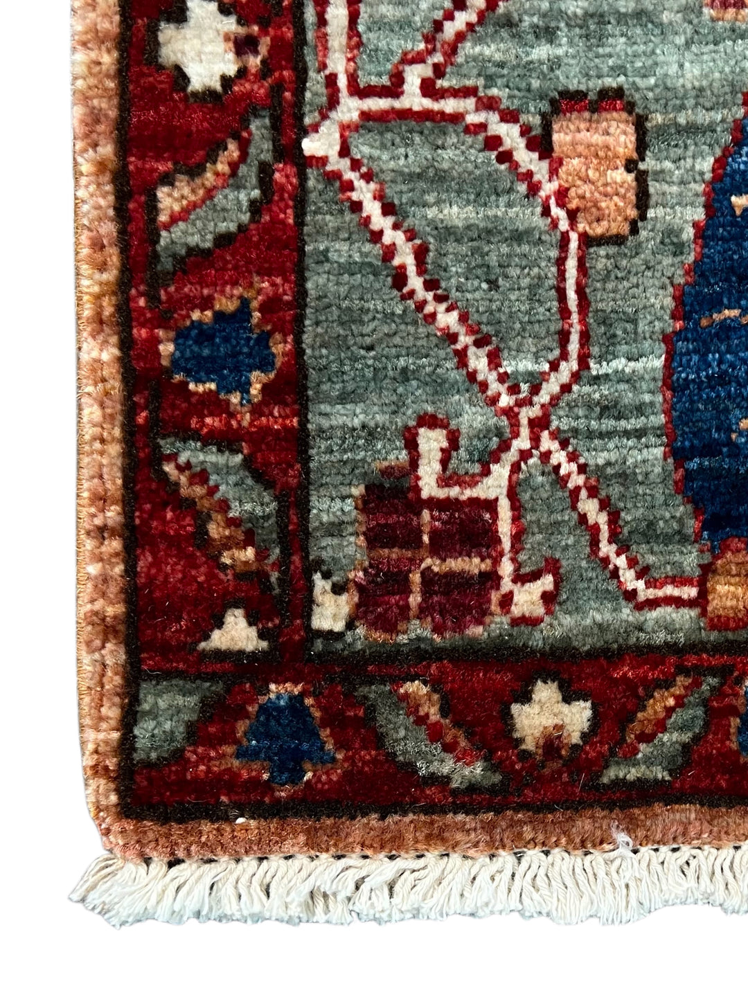 Terracotta, Sage &amp; Navy Botanical Design – Hand-Knotted Wool Rug – 5.1’ x 6.8’