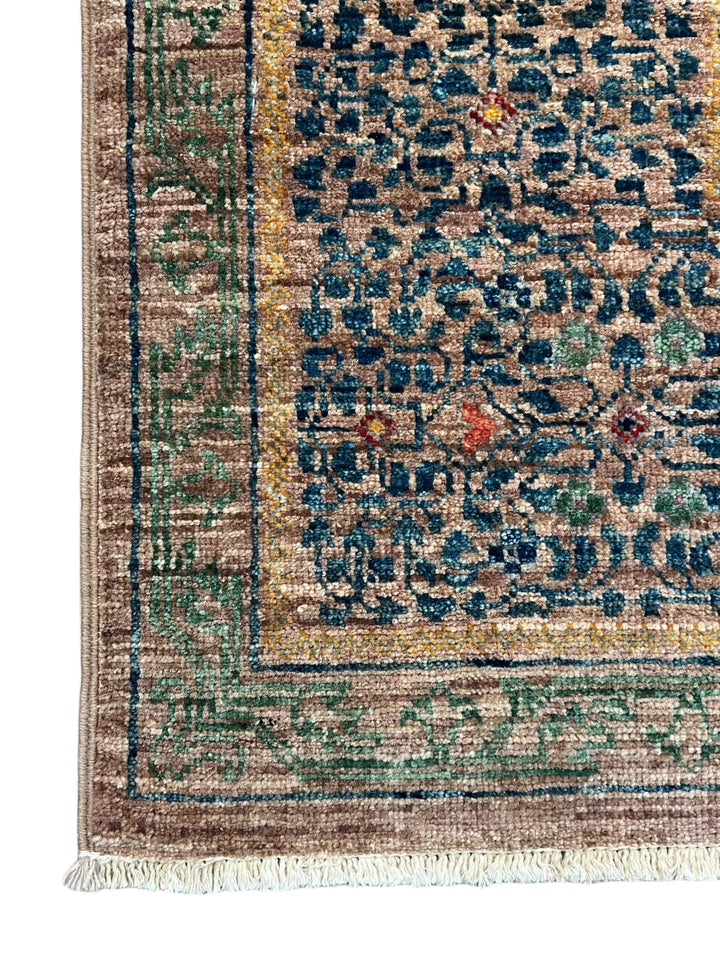 Sage Green &amp; Navy Mamluk Wool Rug – 5.7’ x 7.10’