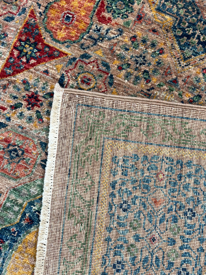 Sage Green &amp; Navy Mamluk Wool Rug – 5.7’ x 7.10’