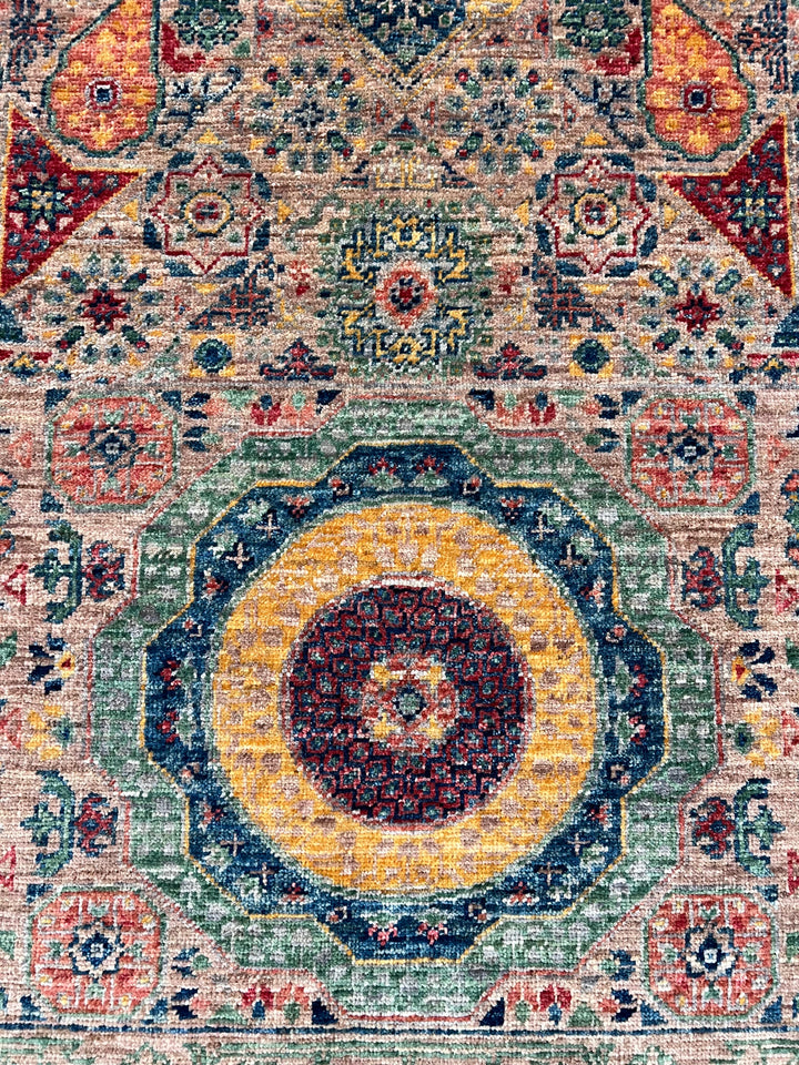 Sage Green &amp; Navy Mamluk Wool Rug – 5.7’ x 7.10’