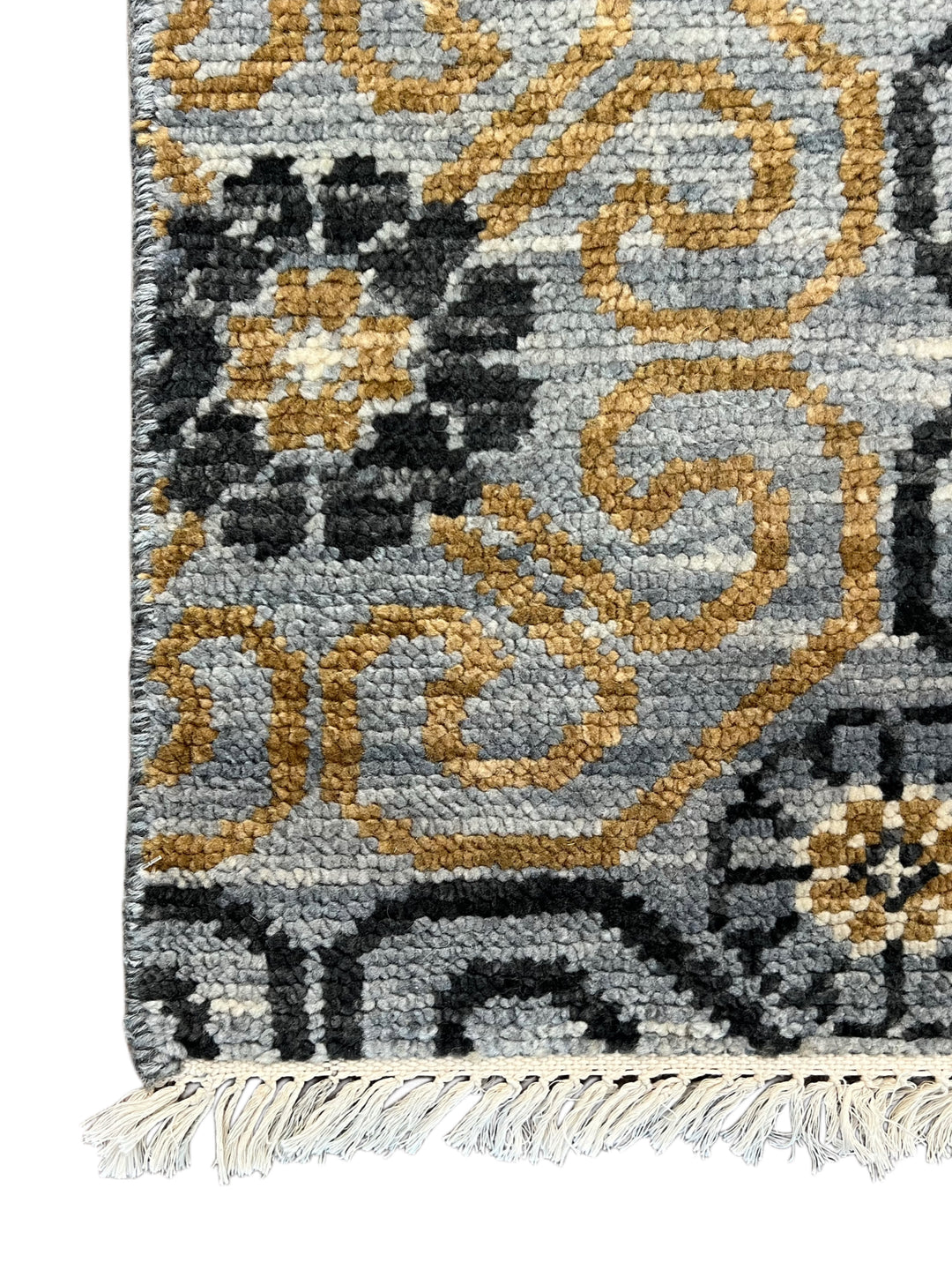 Gray, Blue &amp; Gold Geometric Floral Wool Rug – 12.2’ x 18.1’