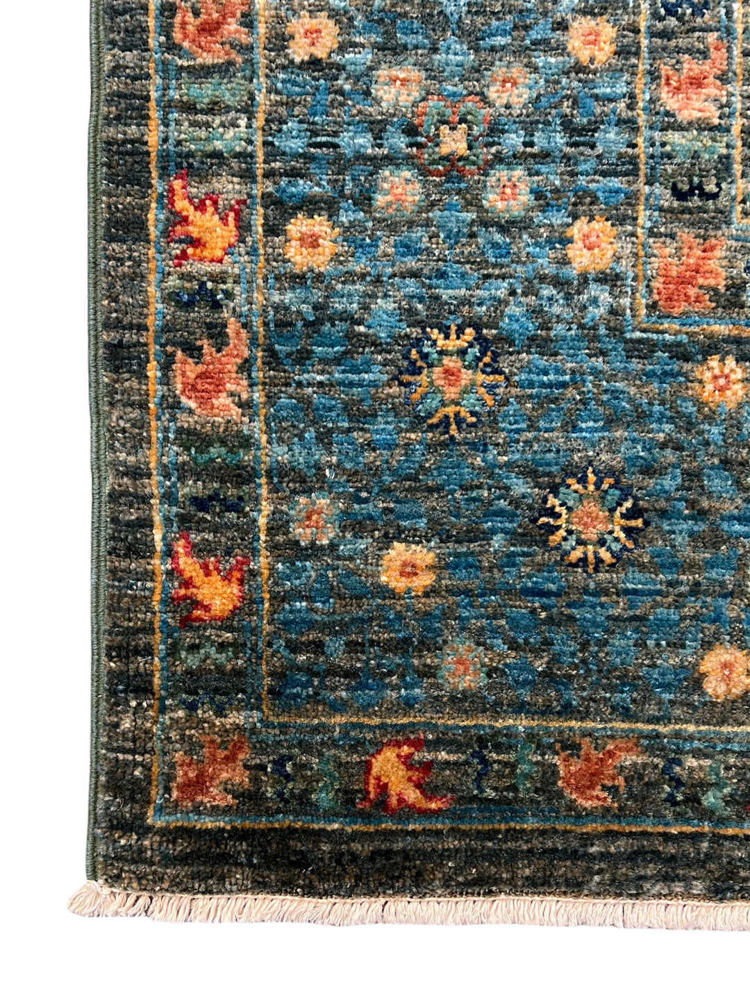 Deep Green &amp; Teal Blue Mamluk Wool Rug – 5.5’ x 7.10’