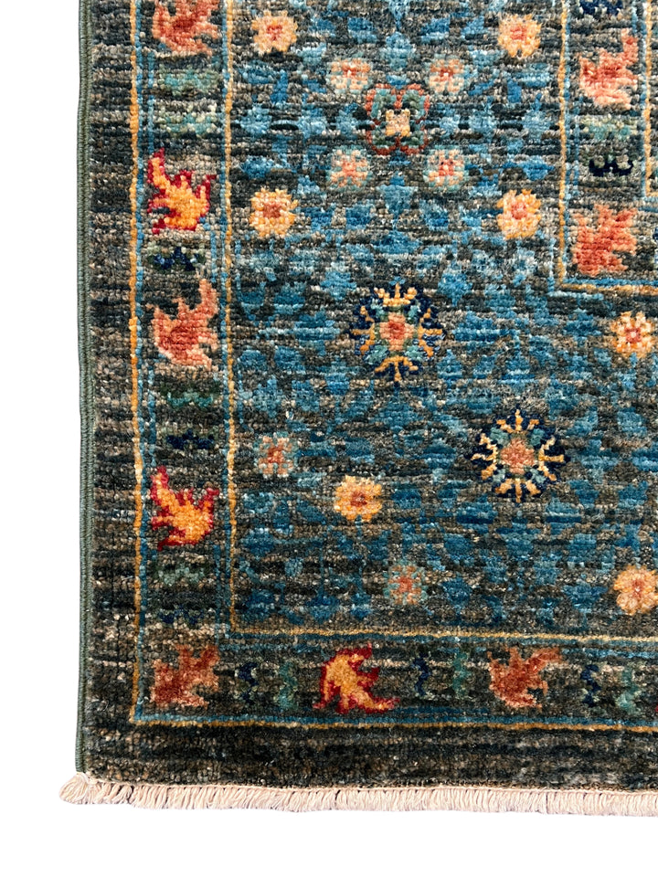 Deep Green &amp; Teal Blue Mamluk Wool Rug – 5.5’ x 7.10’