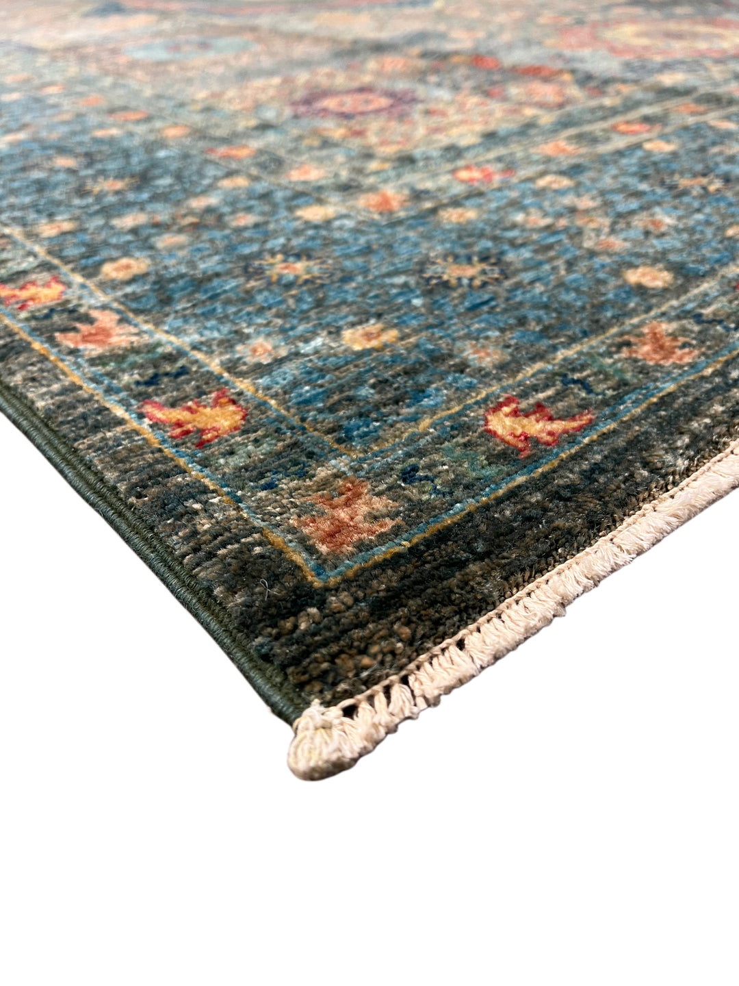Deep Green &amp; Teal Blue Mamluk Wool Rug – 5.5’ x 7.10’