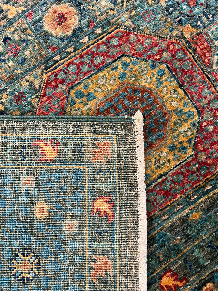 Deep Green &amp; Teal Blue Mamluk Wool Rug – 5.5’ x 7.10’