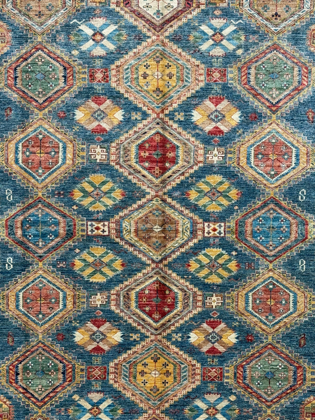 Deep Teal &amp; Multicolor Geometric Wool Rug – 8.3’ x 10.3’