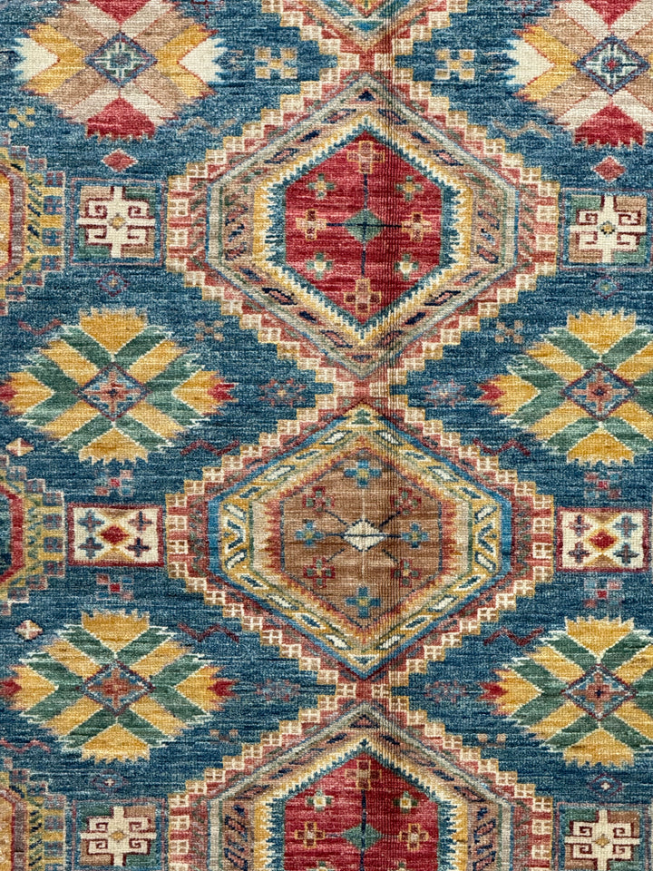 Deep Teal &amp; Multicolor Geometric Wool Rug – 8.3’ x 10.3’
