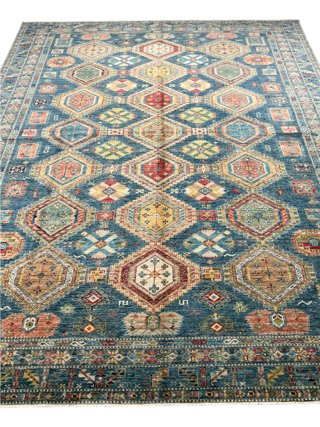 Deep Teal &amp; Multicolor Geometric Wool Rug – 8.3’ x 10.3’