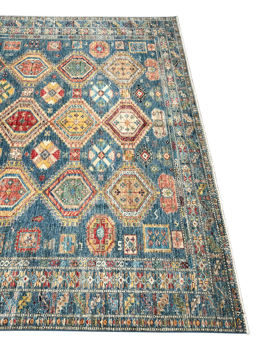 Deep Teal &amp; Multicolor Geometric Wool Rug – 8.3’ x 10.3’