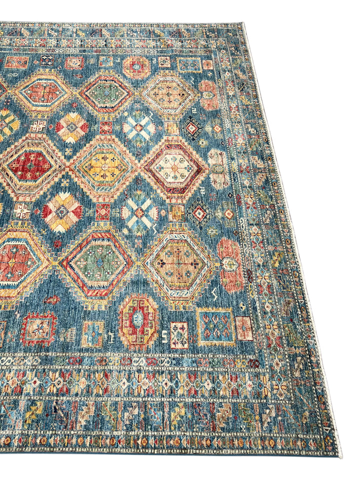 Deep Teal &amp; Multicolor Geometric Wool Rug – 8.3’ x 10.3’