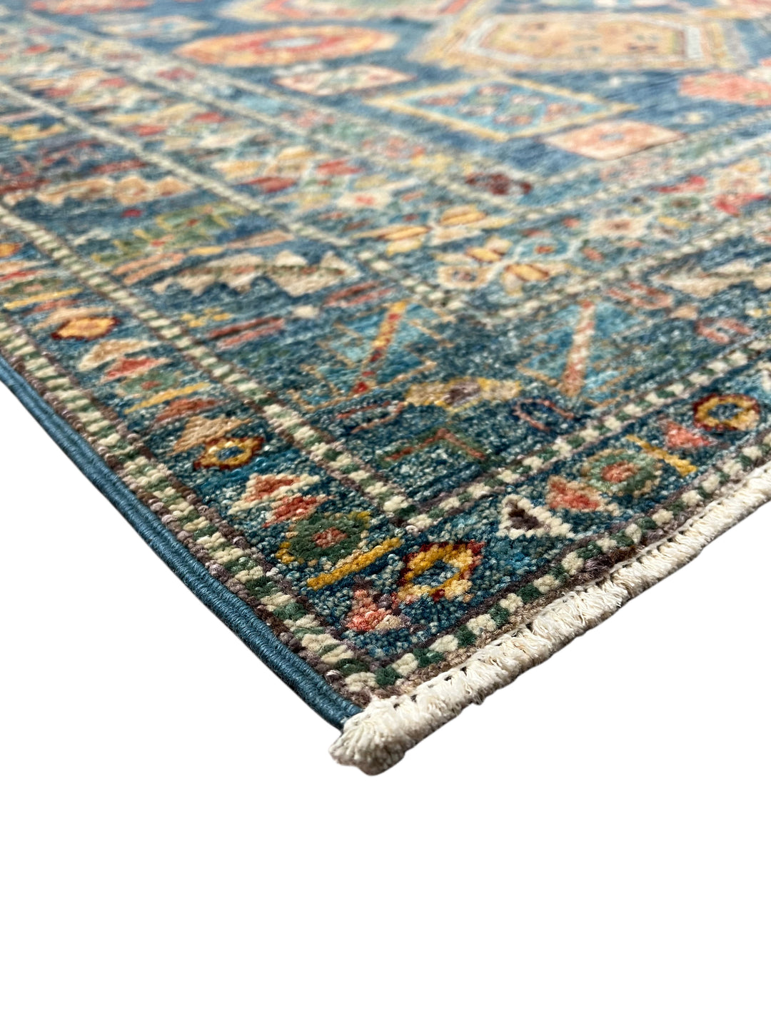 Deep Teal &amp; Multicolor Geometric Wool Rug – 8.3’ x 10.3’