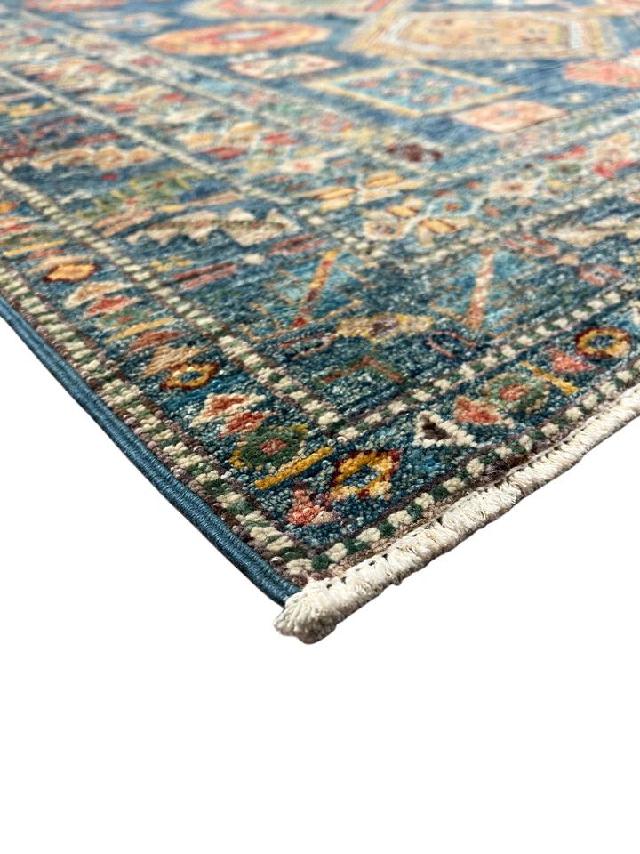 Deep Teal &amp; Multicolor Geometric Wool Rug – 8.3’ x 10.3’