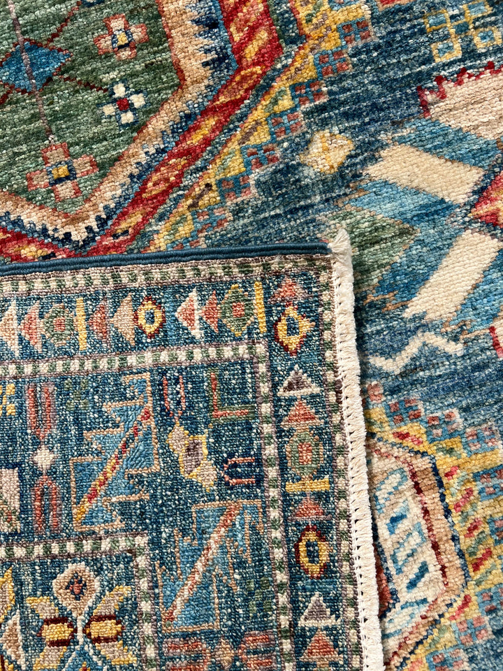 Deep Teal &amp; Multicolor Geometric Wool Rug – 8.3’ x 10.3’
