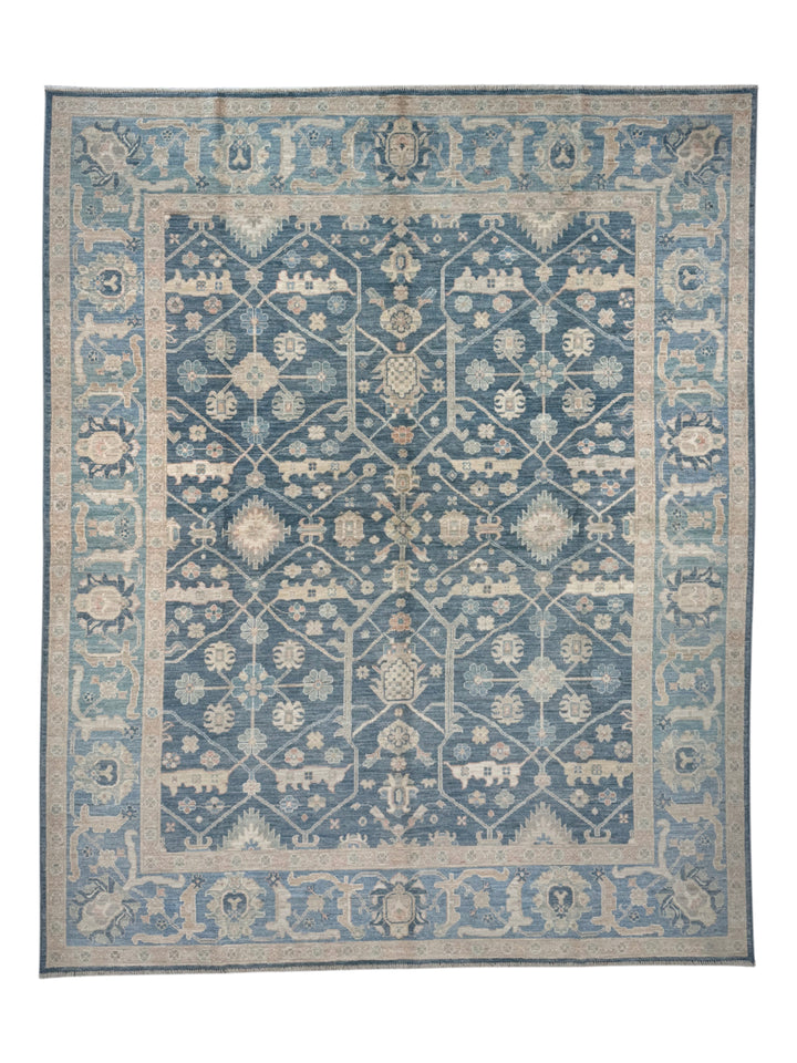 Soft Blue &amp; Ivory Floral Wool Rug – 8.1’ x 10.0’