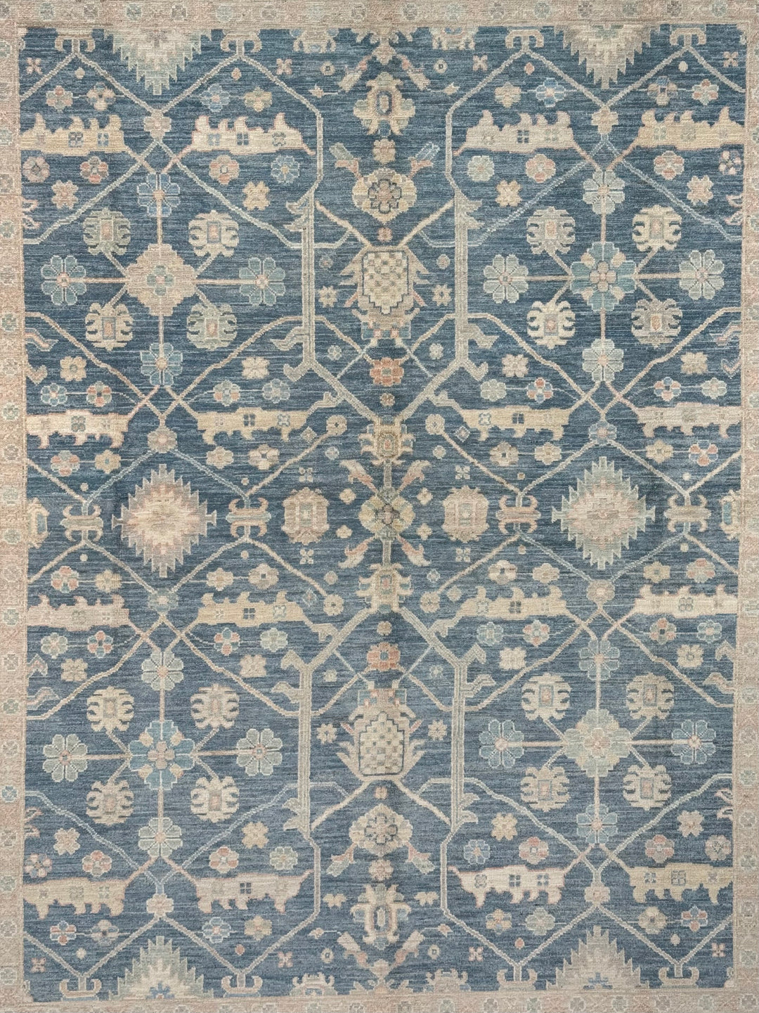 Soft Blue &amp; Ivory Floral Wool Rug – 8.1’ x 10.0’