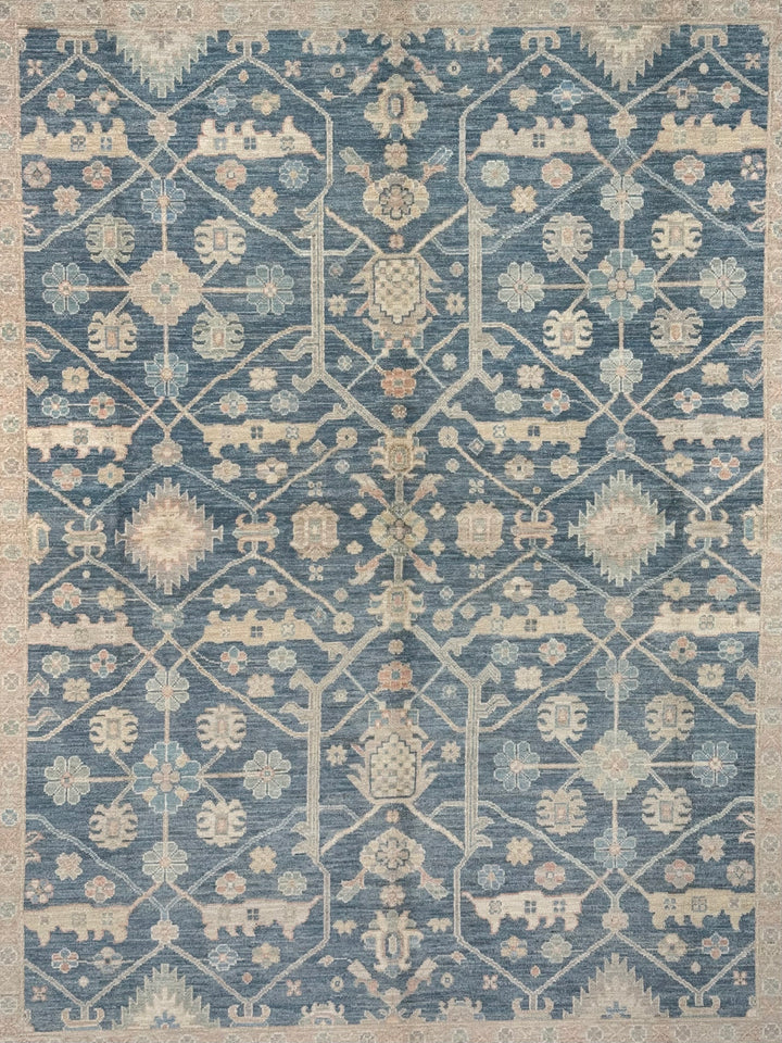 Soft Blue &amp; Ivory Floral Wool Rug – 8.1’ x 10.0’