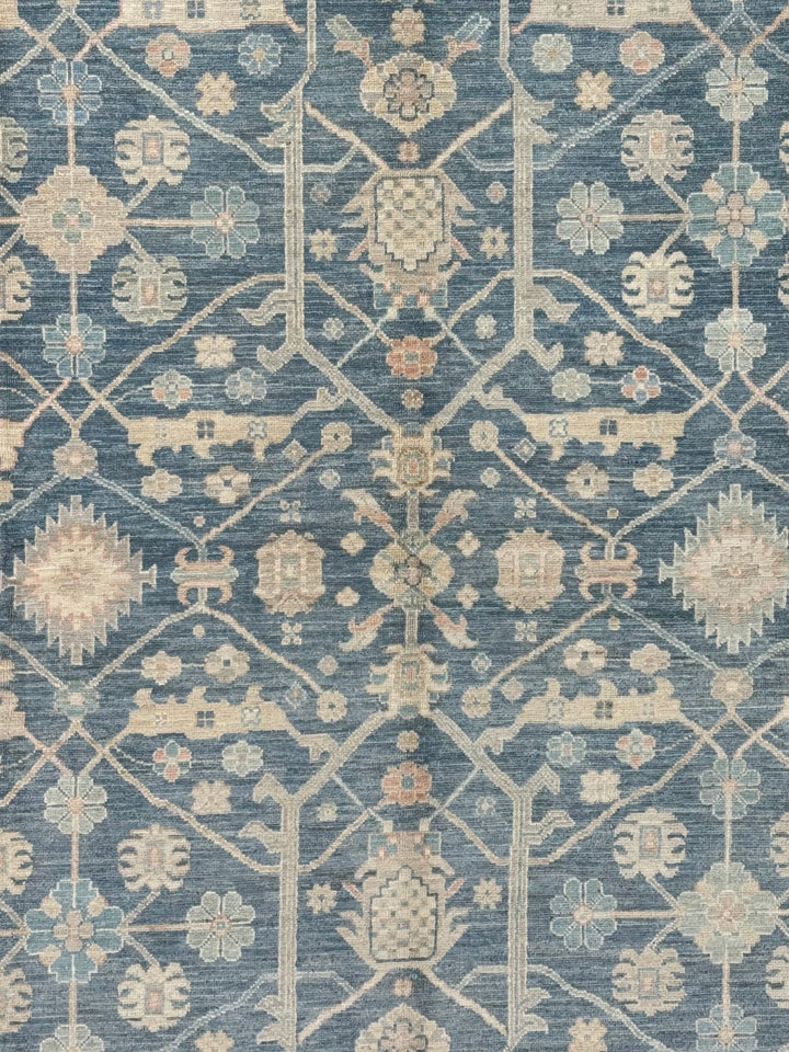 Soft Blue &amp; Ivory Floral Wool Rug – 8.1’ x 10.0’