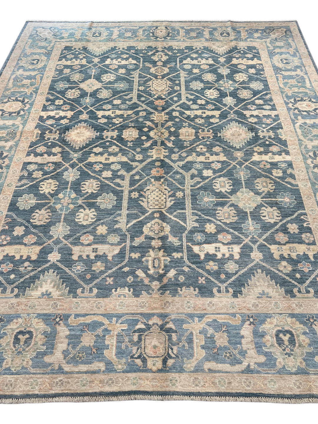 Soft Blue &amp; Ivory Floral Wool Rug – 8.1’ x 10.0’