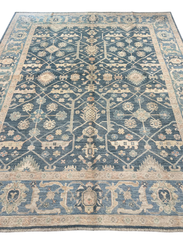 Soft Blue &amp; Ivory Floral Wool Rug – 8.1’ x 10.0’