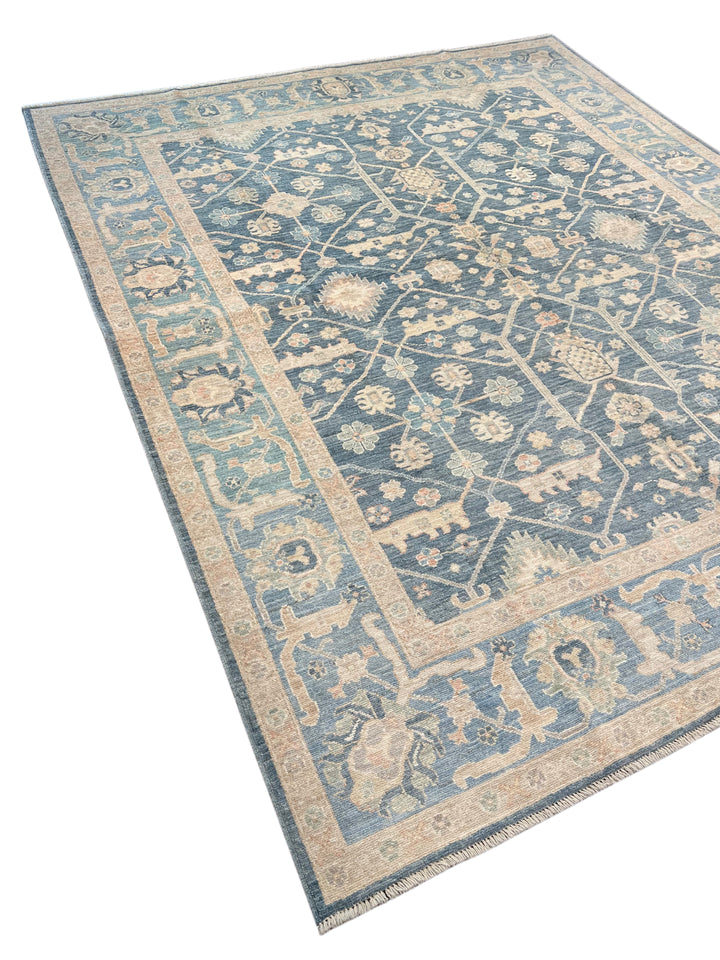 Soft Blue &amp; Ivory Floral Wool Rug – 8.1’ x 10.0’